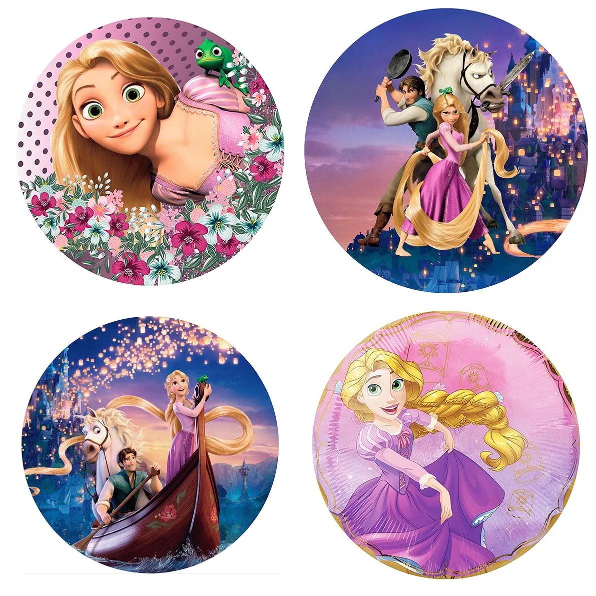 

Blond Rapunzel Princess Round Circle Backdrop for Girl Happy Birthday Decor Candy Table Banner Covers