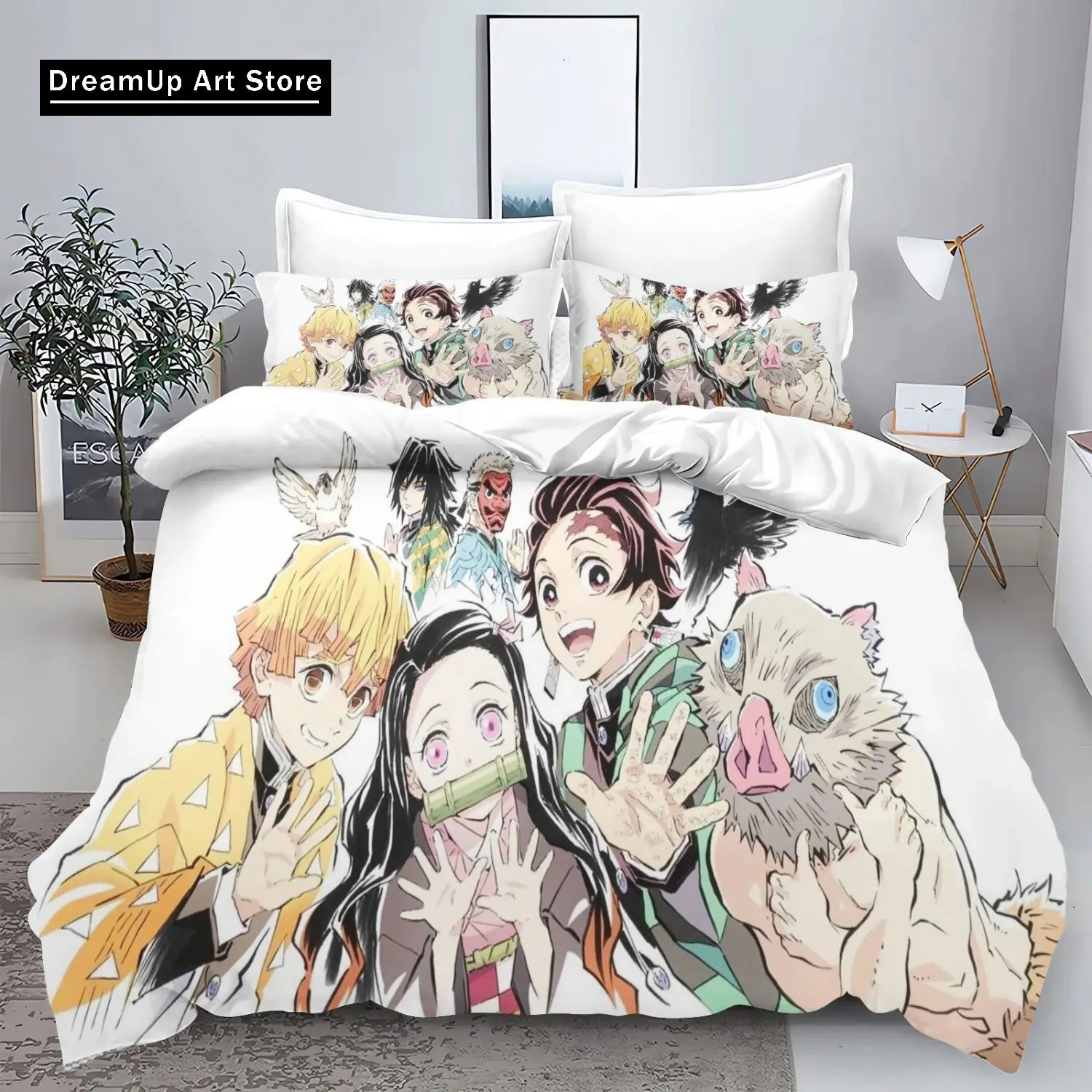 Anime Demon Slayer kamado Nezuko Anime Bedding Set Boys Girls Twin Queen King Size Duvet Cover Pillowcase Bed boys Adult Bedroom