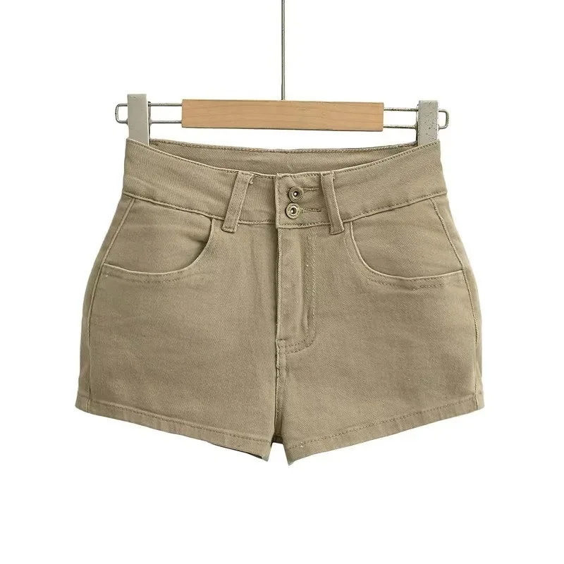 American High-waisted Shorts Women 2025 Summer Retro Sexy Khaki Denim Hot Pants