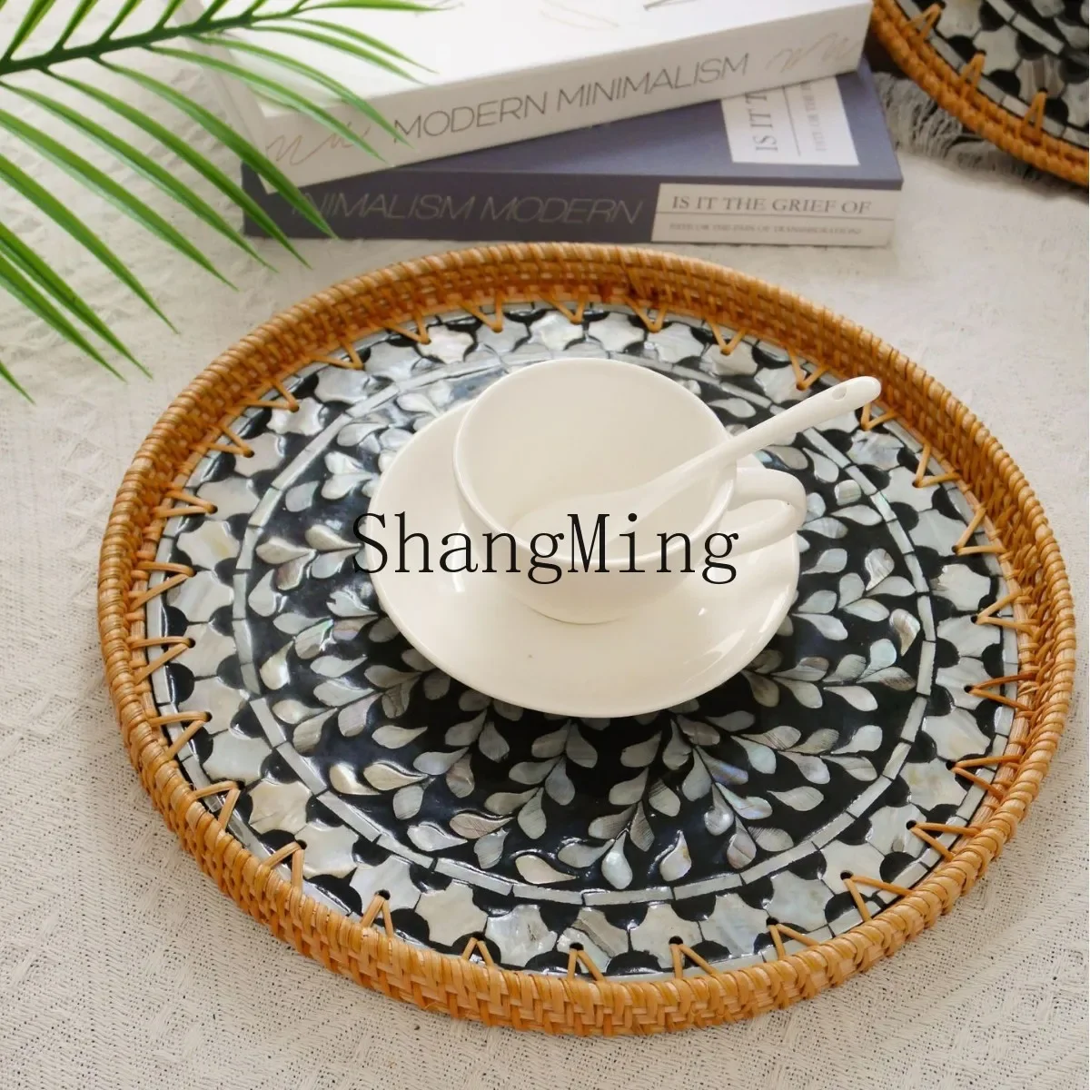 

CLL rattan fruit tray tea room shell basket round snack tray household living room snack tray
