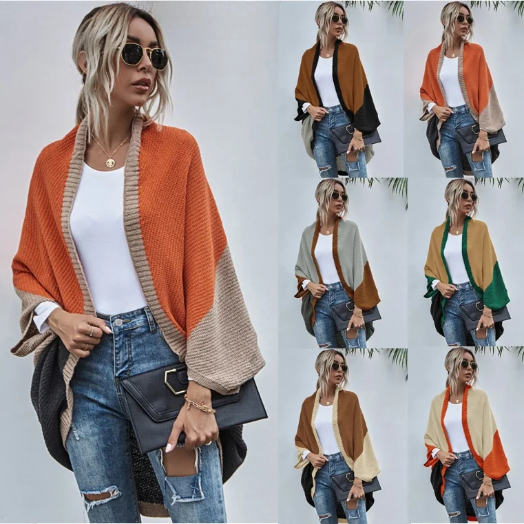 

Вязаный кардиган контрастного цвета, пот 202, зимняя мода, женская верхняя одежда, другие материалы 00%