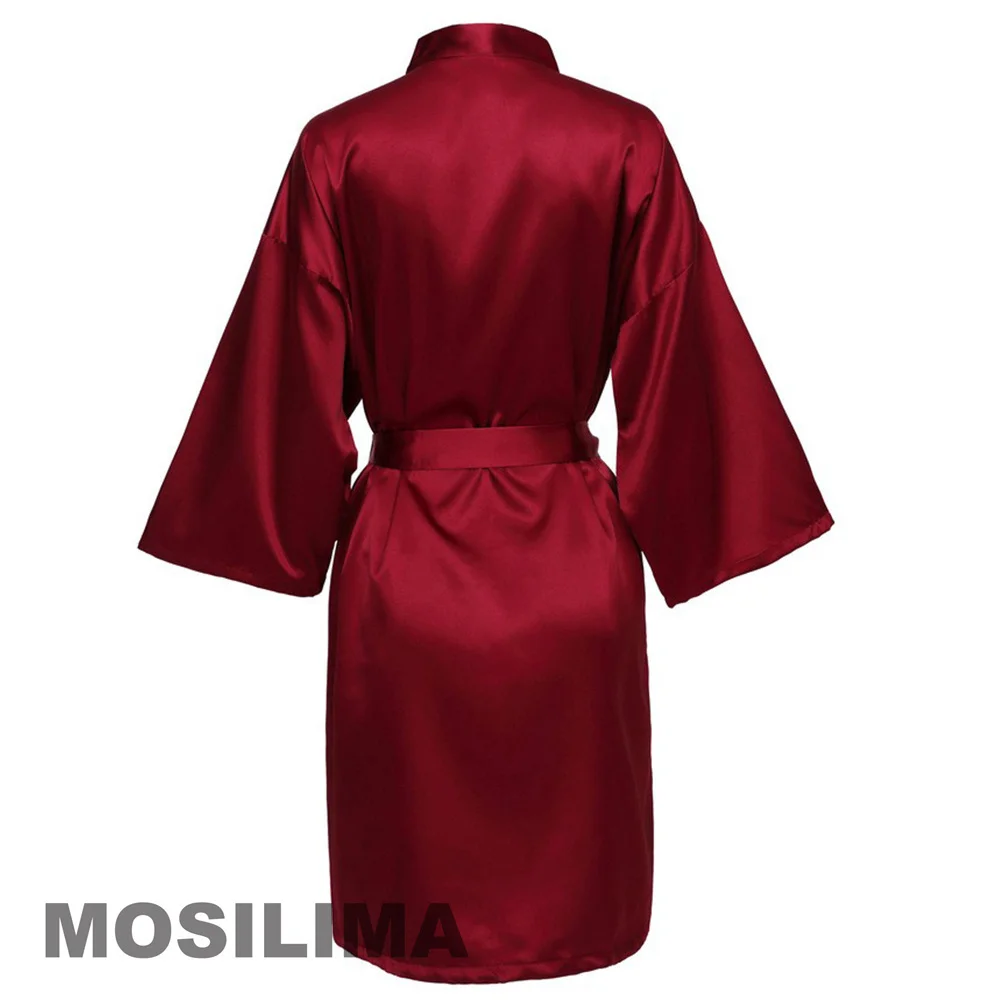 Wedding Party Team Bride Robe With Black Letters Kimono Satin Pamas Bridesmaid Plain Bathrobe SP2000