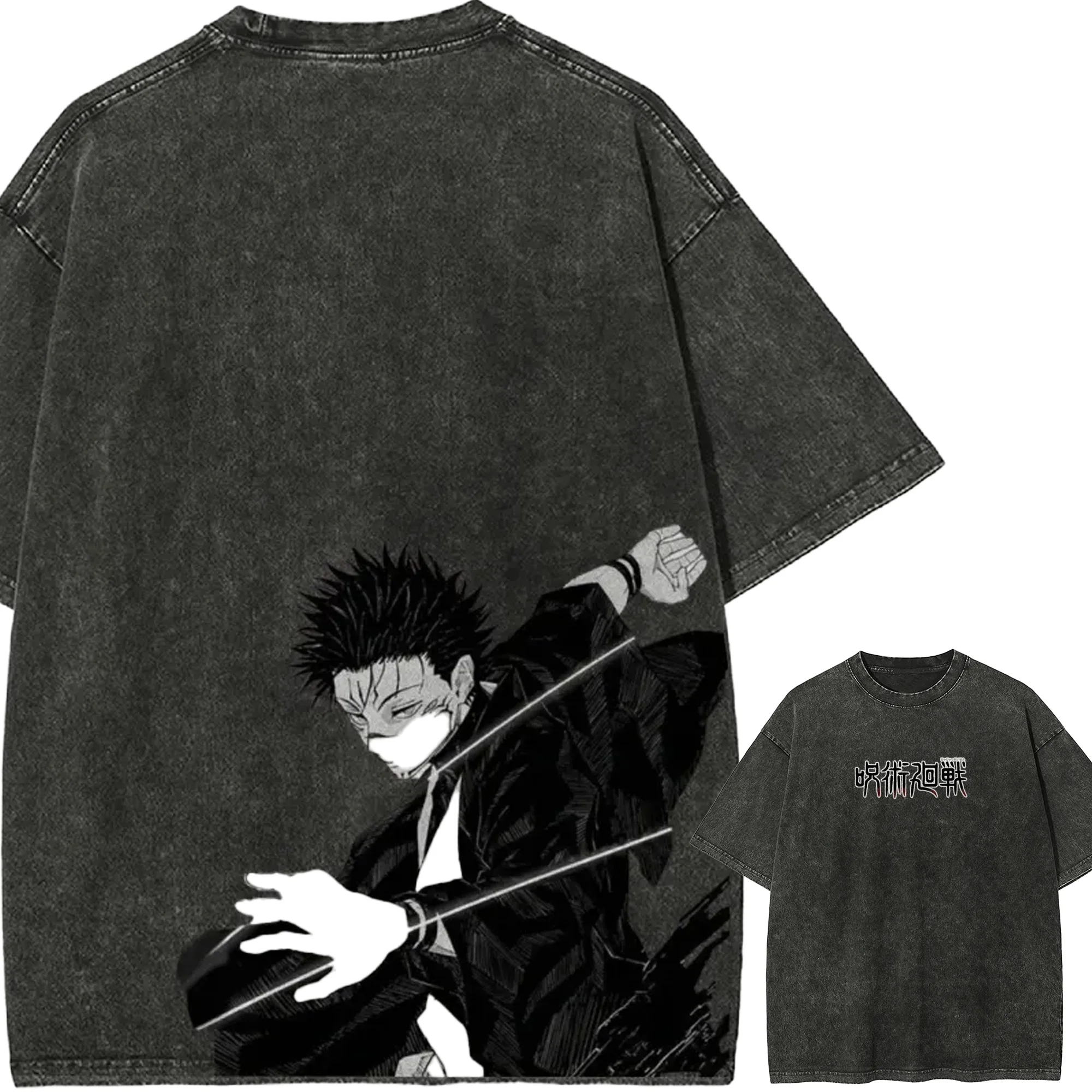 

Megumi Fushiguro T Shirt Jujutsu Kaisen Men Acid Wash Manga Art Fushiguro Summons Ten Shadows Anime Tee