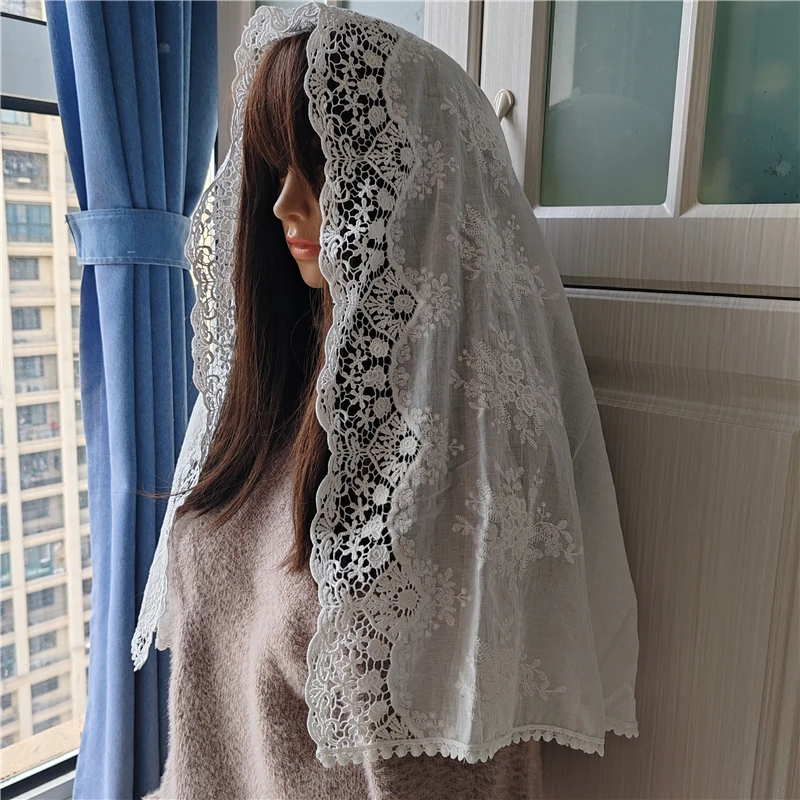 

D-образная полая хлопковая кружевная мантилья цвета слоновой кости, массовая вуаль, вдохновленная католической часовней, женская головная повязка, винтажная испанская