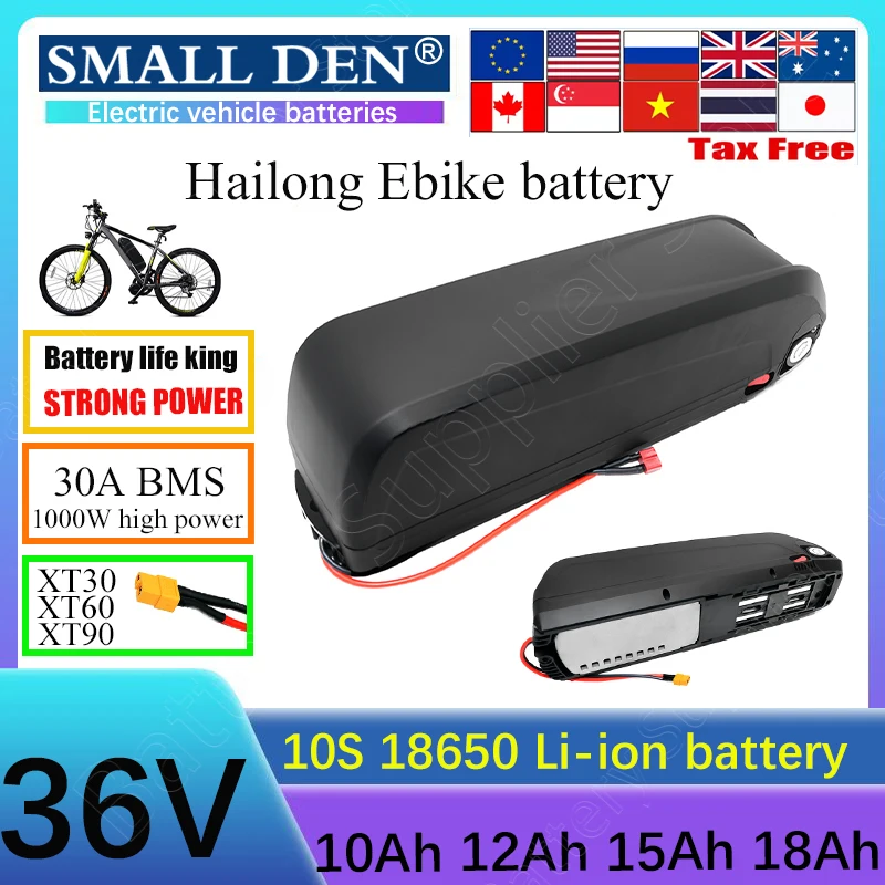 

36V 10AH 12AH 15AH 18AH Hailong Battery Pack built-in 30A BMS 1000W High power With USB For Electric Mountain two wheelers
