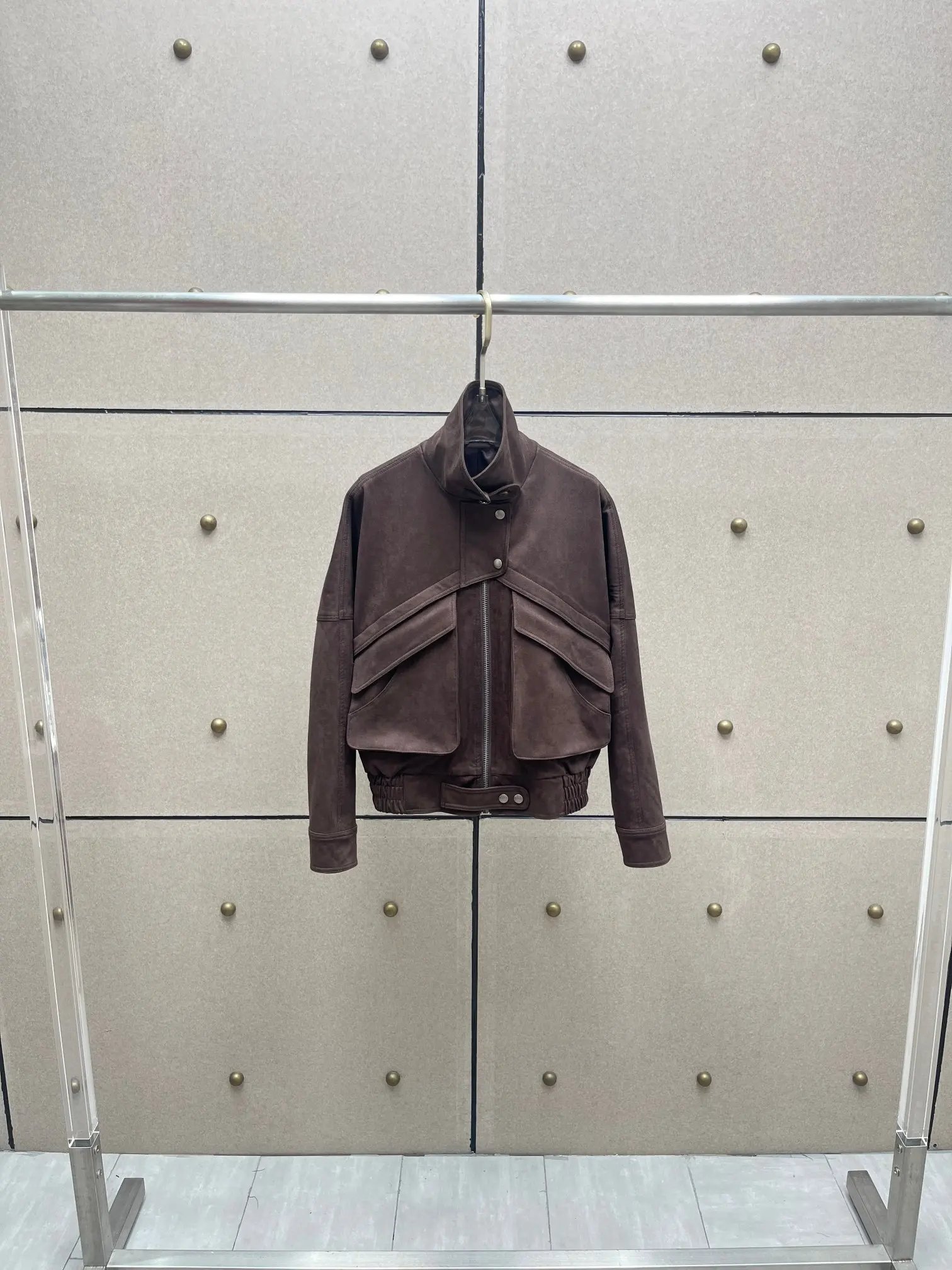 

Женская куртка с длинными рукавами и воротником-стойкой в стиле ретро, повседневная и элегантная куртка-сумка через плечо из искусственной кожи, новый зимний стиль 2025 года