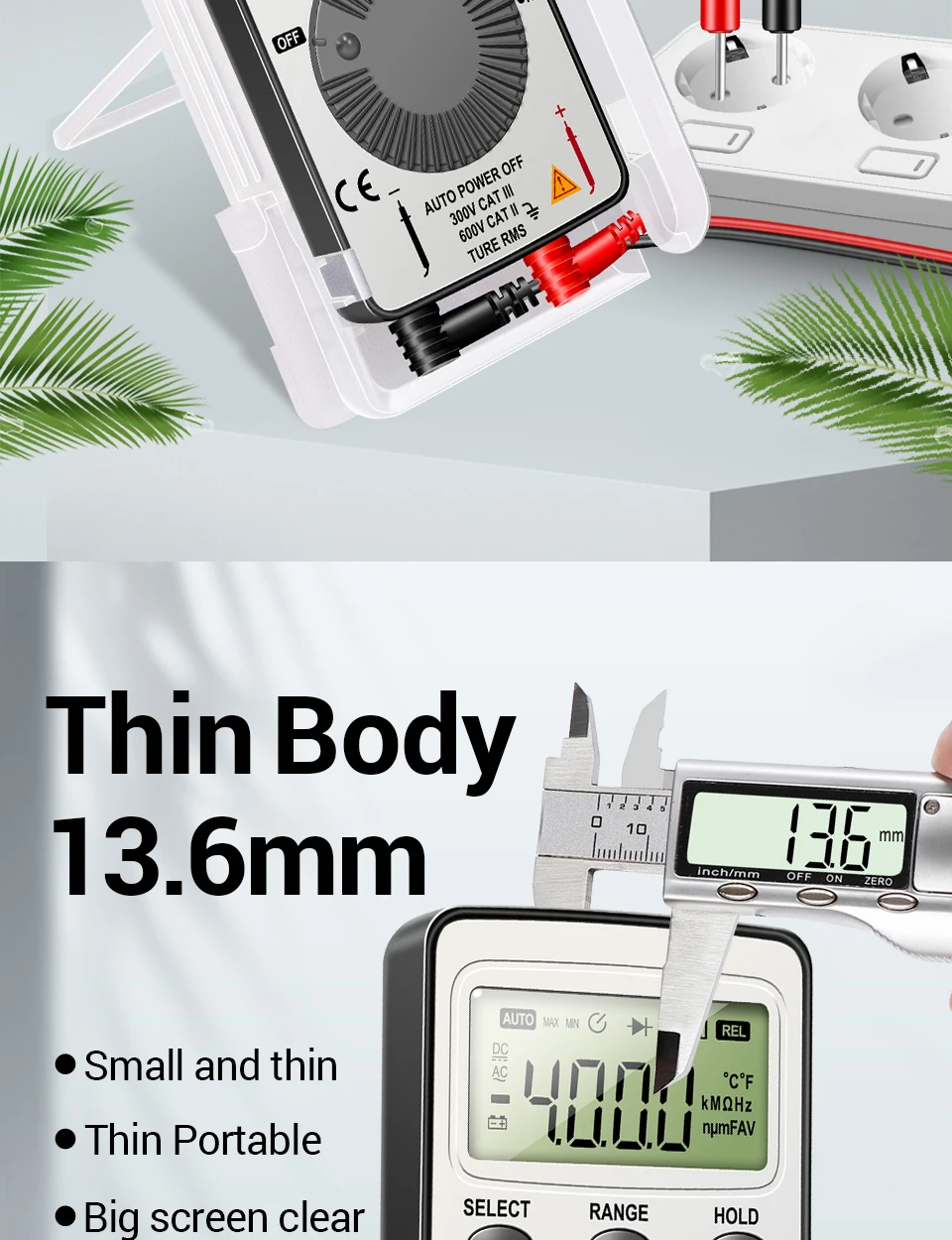 ANENG AN101 Mini-Digitalmultimeter aus ABS-Material, 4000 Zähler, NCV-Detektor, Datenhaltefunktion, automatische Abschaltung für elektronische Wartungsarbeiten – Detail 3