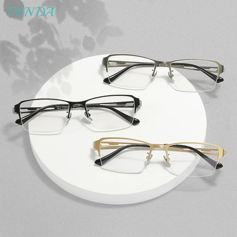 Men Half Rim Pure Titanium Luxury Eyeglasses Frames For Prescription Myopia And Presbyopia Reading