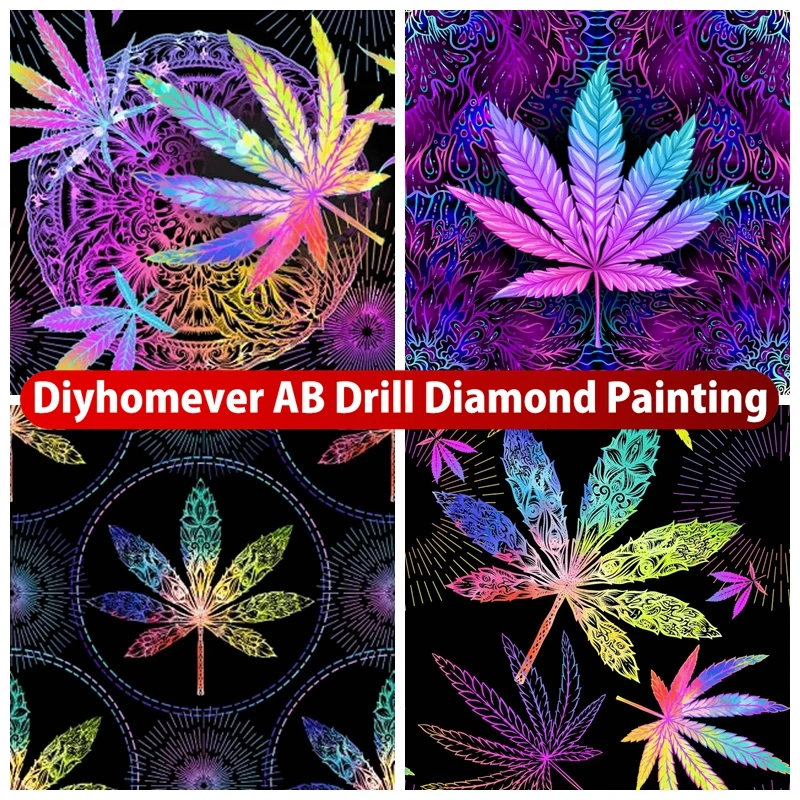 

Neon Hemp Seamless 5D AB Diamond Painting Embroidery Flowers And Weeds Mosaic Cross Stitch Craft Handmade Rhinestones Home Decor