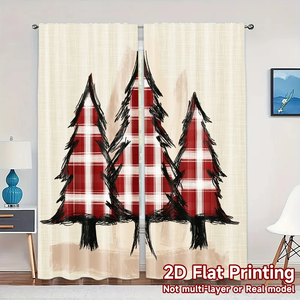 2pcs,Curtains Buffalo Plaid Trees Farmhouse Style Modern Modern Curtains Versatile 100% Polyester Curtains Decorations Inside