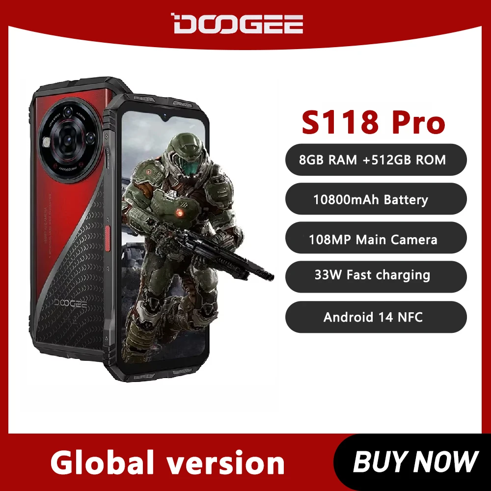 DOOGEE S118 Pro 5G هاتف ذكي متين بطارية 108000mAh 8GB RAM 512GB ROM الهاتف المحمول أندرويد 14 6.6 ''FHD 120 هرتز الهاتف المحمول NFC