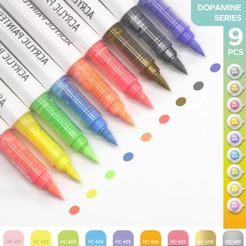 Set met acrylborstels, geassorteerde Pro Color Series automatische inktrolesysteem Art Markers Set, 9-delige set