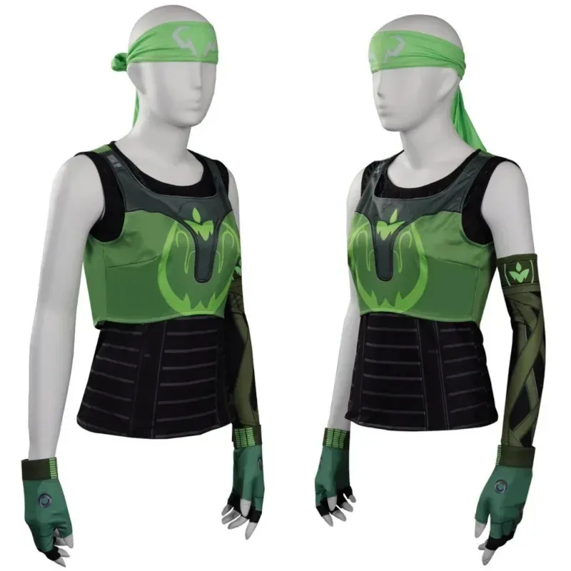 Зеленый Skye Game Valorant Косплей Костюм Жилет Аксессуар Парик Наряд Хэллоуин Comic Con Костюм на заказ ty'4