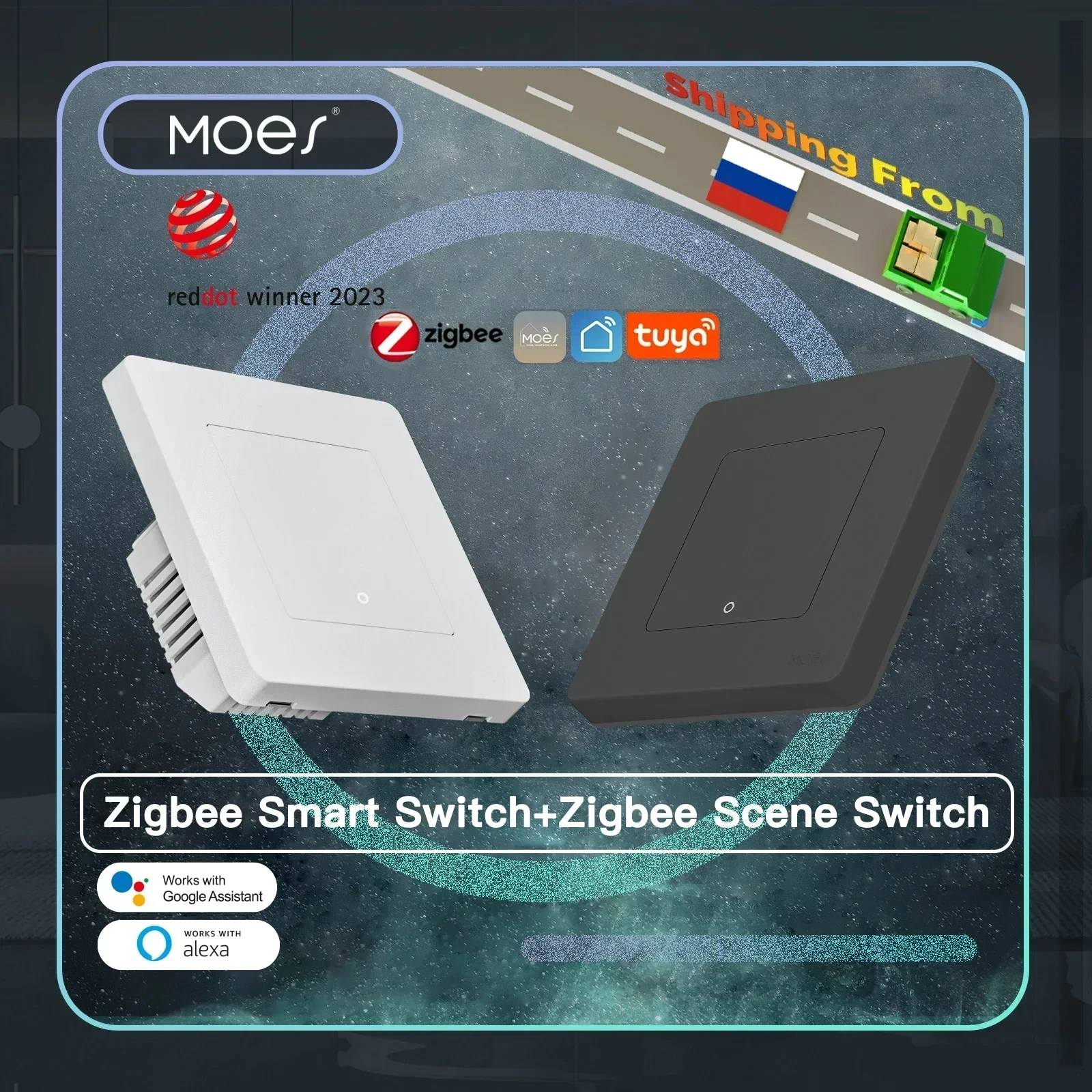 

Кнопочный переключатель MOES ZigBee3.0 с кольцом-звездой, управление через приложение, работает с Alexa Google