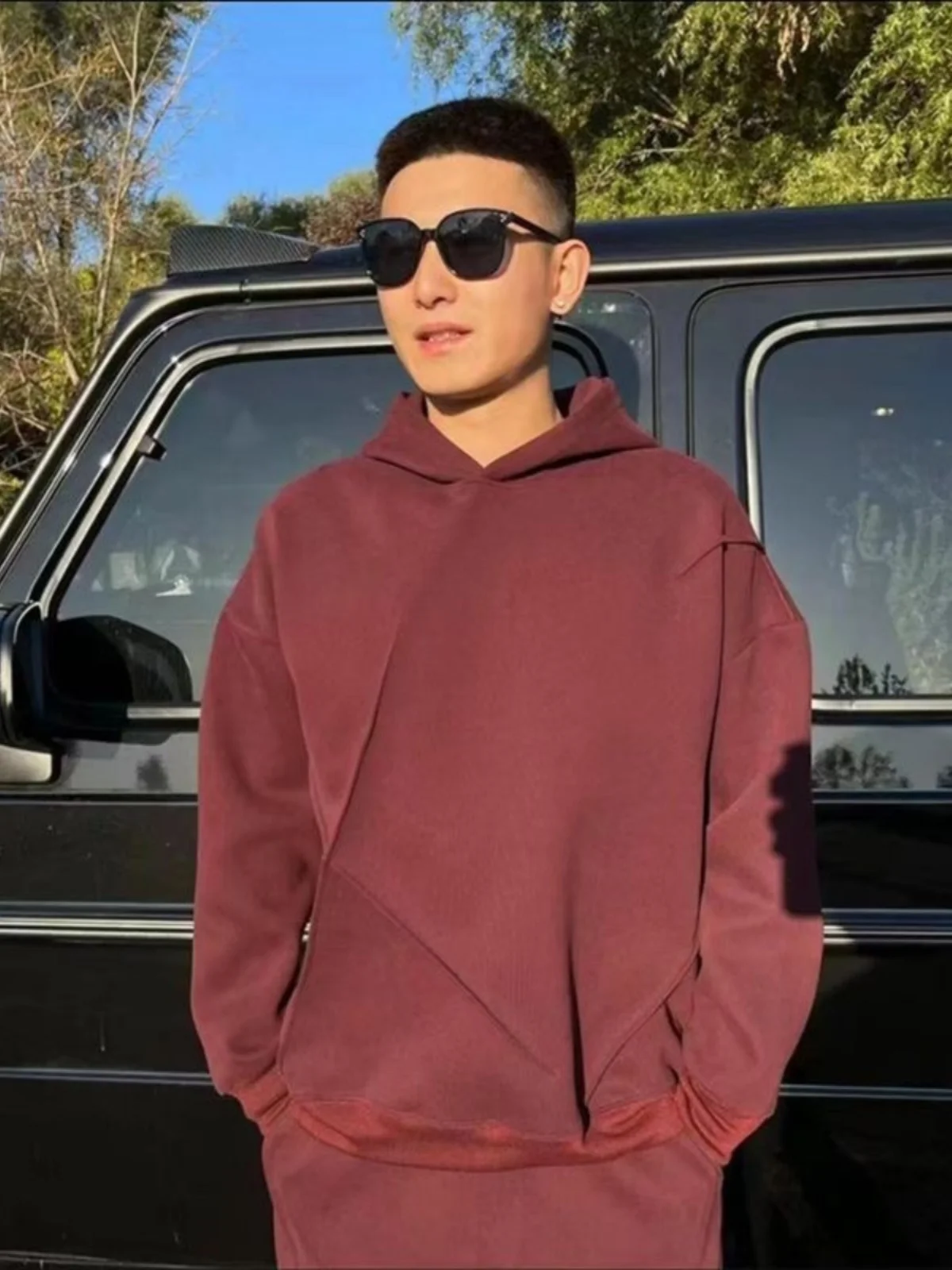 

Весенне-осенний модный свободный худи-свитшот и брюки для мужчин, меланжевый, повседневный комплект из двух предметов, удобный, из смесового хлопка