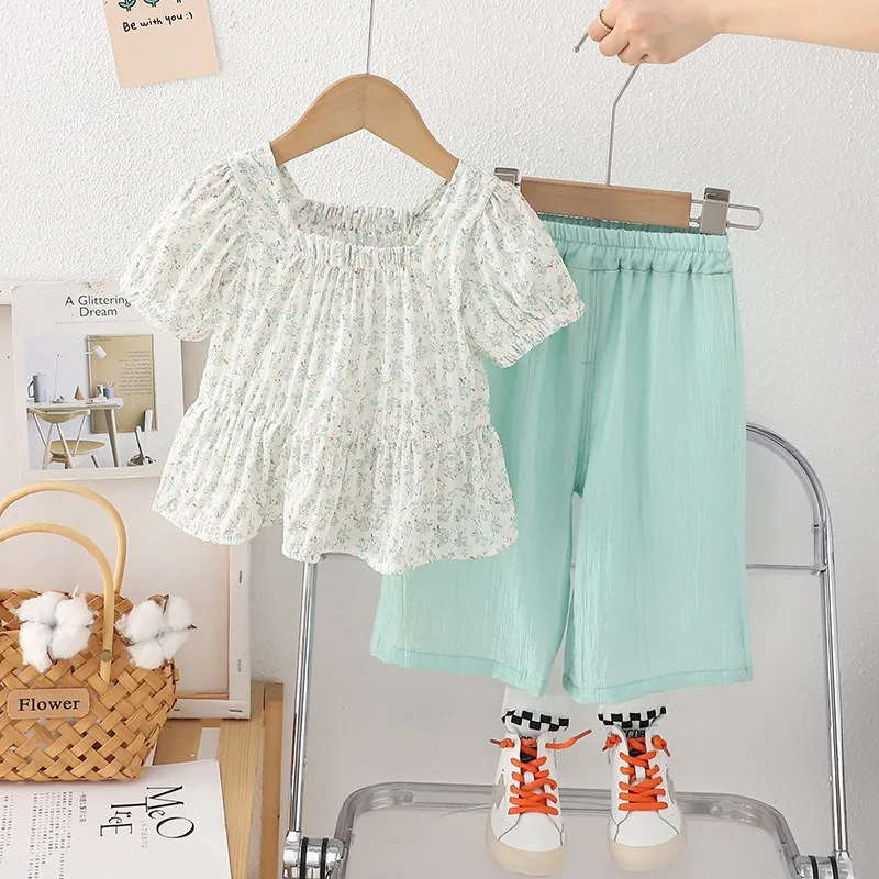 Summer Children Clothing Sets for Baby Girls Floral Top Wide-legged Pants 2 Pieces Suit Kids Kids Clothes Toddler Infant Outfits