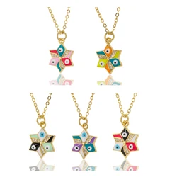 Cubic Zirconia Crystal Nazar Evil Eye Jewish Star Of Davids Chain Necklace Women Multicolor Enamel CZ Stones Trendy Jewelry Gift