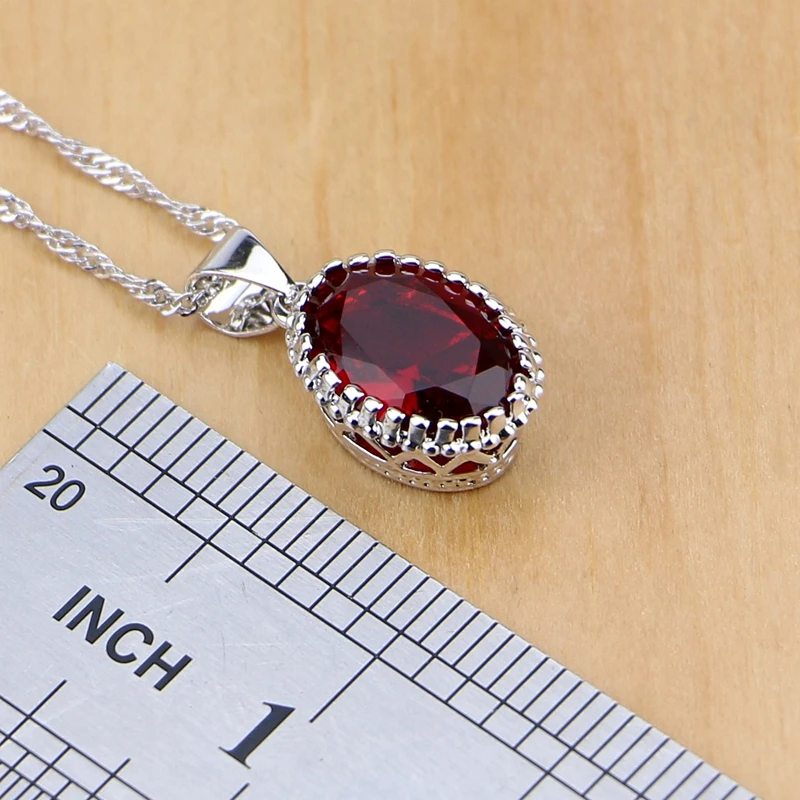 Natural 925 Silver Jewelry Red Birthstone Charm Jewelry Sets Women Earrings/Pendant/Necklace/Ring/Bracelets T055