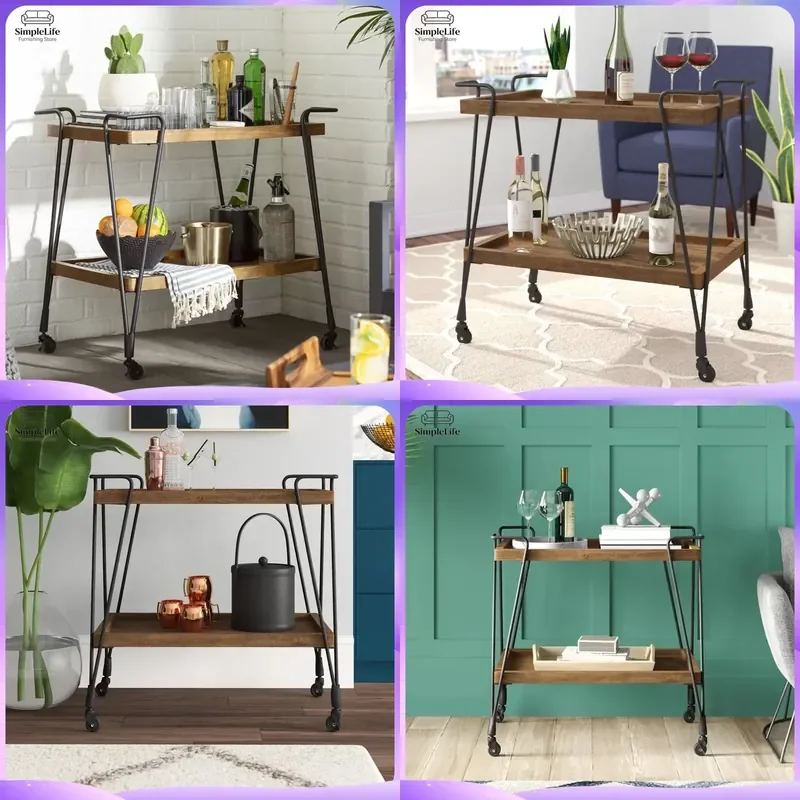 Kitchen Trolley with Wheels Rolling Cart for Cooking Baking Tea Serving Food Prep Storage Mobile Utility Cart Solid Wood and