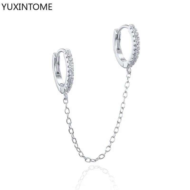 Women's 925 Silver Crystal Chain Tassel Dangle Earrings