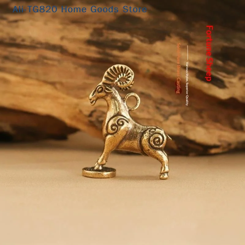 [TG820]1PC Solid Brass Zodiac Sheep Statue Flat Base Desk Ornament Chinese Auspicious Meaning Desktop Decoration