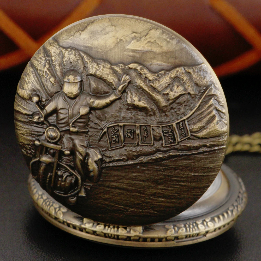 Orologio da tasca al quarzo da corsa per motociclisti Steampunk Rider per donna Uomo Moda Mini orologio con collana di pietre preziose Orologio da regalo per articolo singolo