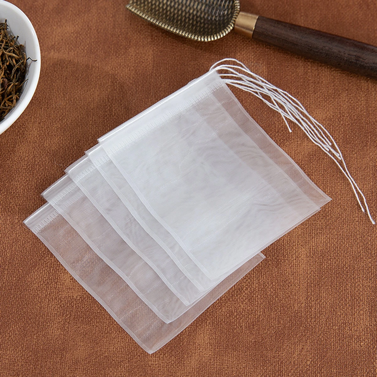 6x8/7x9/8x10/8x12cm 50pcs Transparent Nylon Tea Bags Reusable Tea Filter Bags for Spice Tea Infuser Strainers Spice Herb Teabags