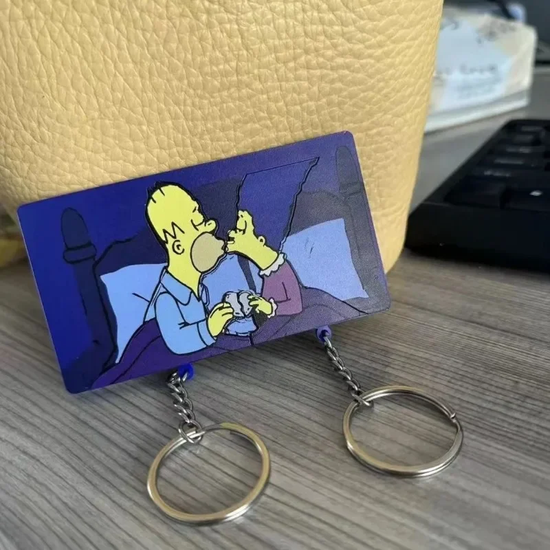 Os Simpsons Frigorífico Etiqueta Keychain, criativo personalizado bonito casal Cartoon Bag, pingente chave, Tendência de moda, Novo