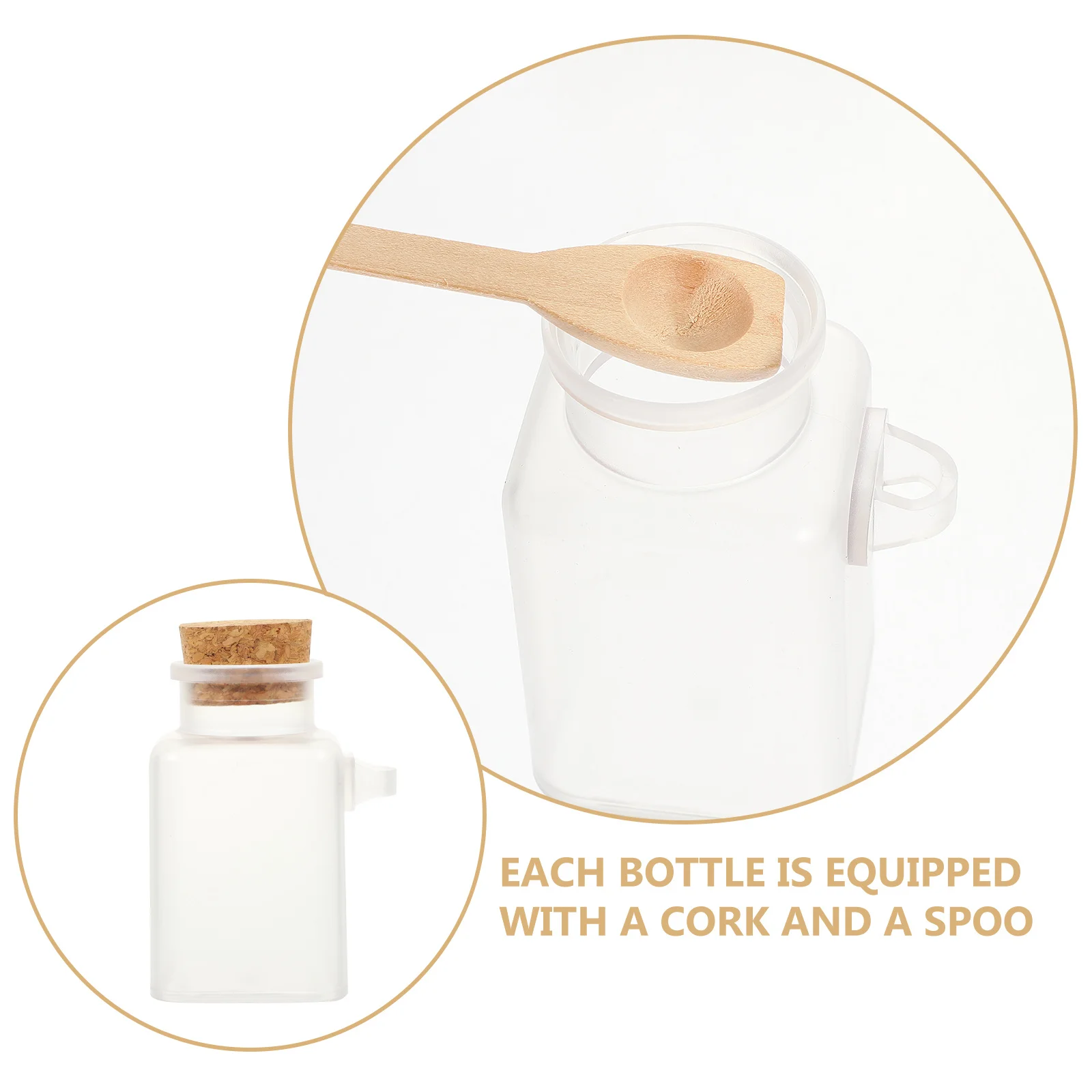 

6Pcs Bath Salt Bottle Set Portable Refillable Plastic and Wood Containers for Travel Powder Storage with Spoon Seal Jar