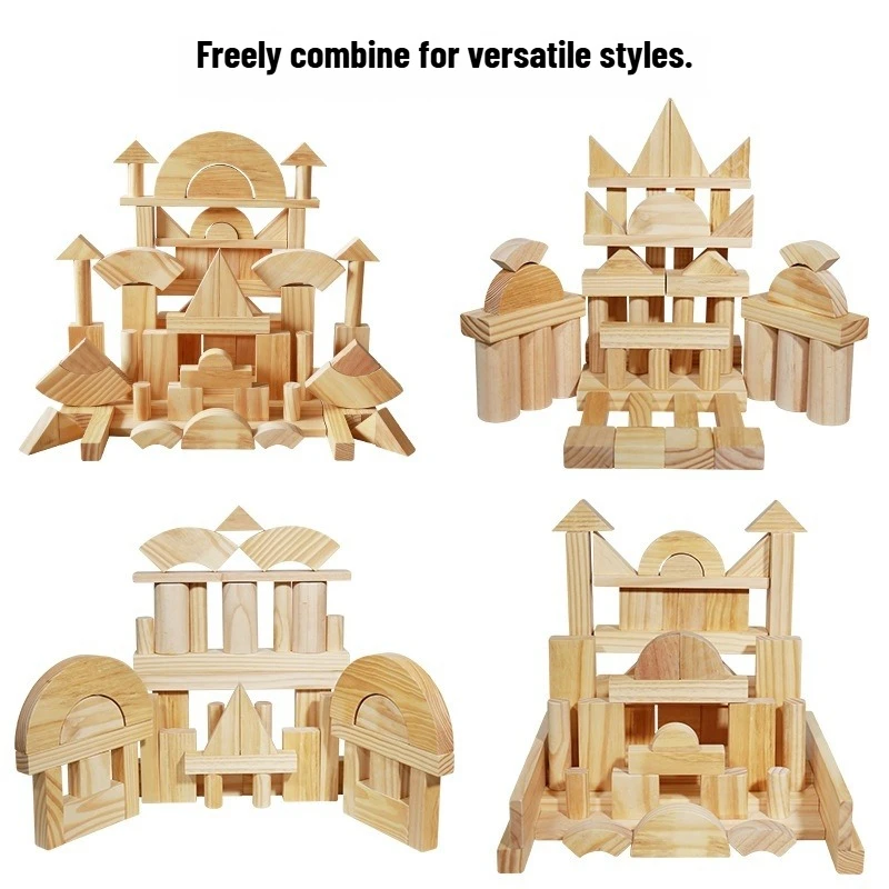 Grand bloc de construction de construction en plein air, coin de zone de maternelle, château en bois massif, jouet en bois granulaire surdimensionné