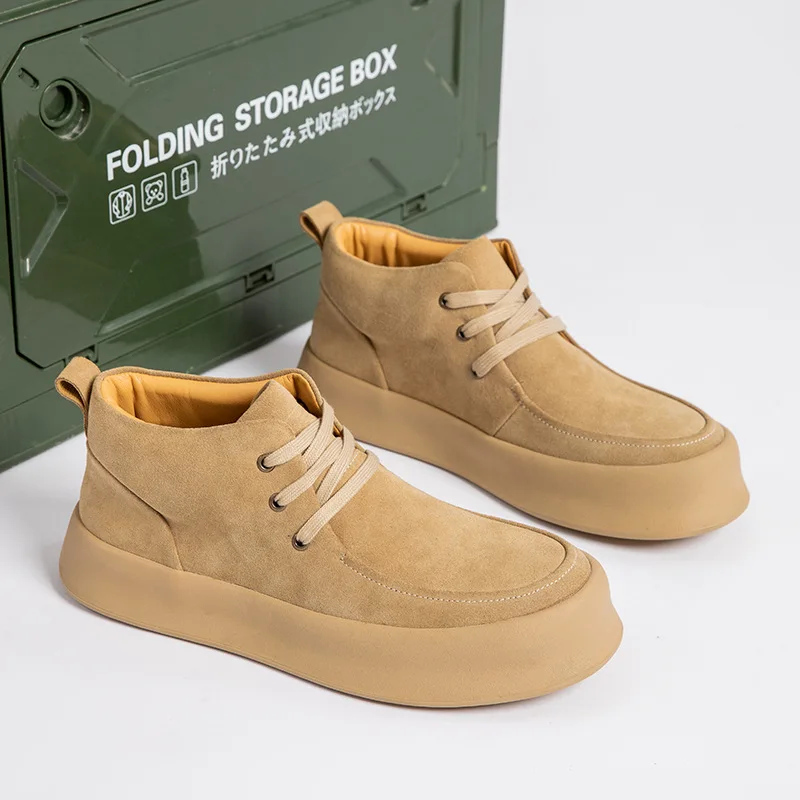 

Autumn New Shoes for Men Ankle Boots Suede Cow Leather Fashion Work Platform Shoes Winter Plush Short Boots