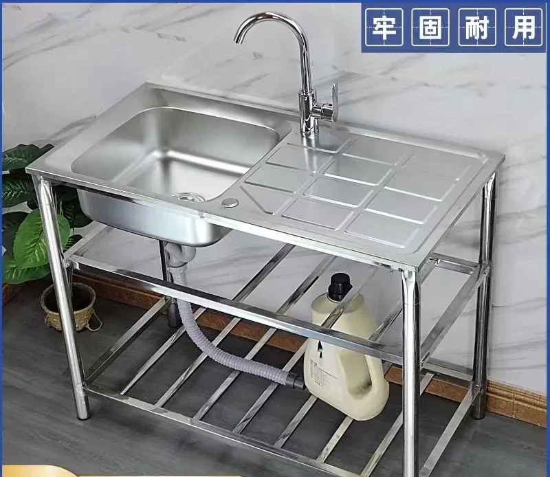 Kitchen stainless steel simple with bracket singvegetable basin floor bracket operation countertopмойка для кухниevier cuisine싱크