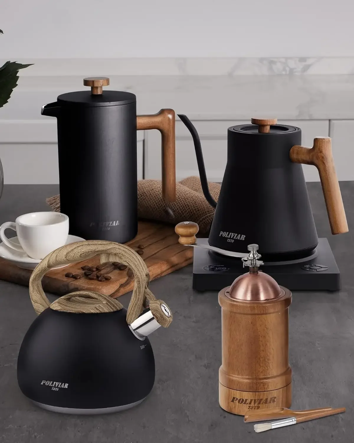 Electric Kettle, 1200W Electric Tea Kettle Real Wood Handle, 34oz Pour Over Electric Kettle for Coffee & Tea,