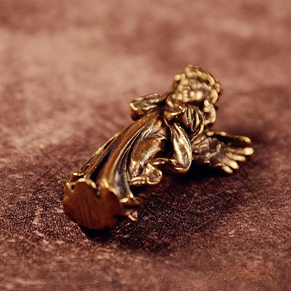 تمثال ملاك من النحاس العتيق ، زخارف صغيرة ، تماثيل ملاك نحاسية ، ديكورات سطح المكتب ، إكسسوارات ديكور المنزل للغرفة #5