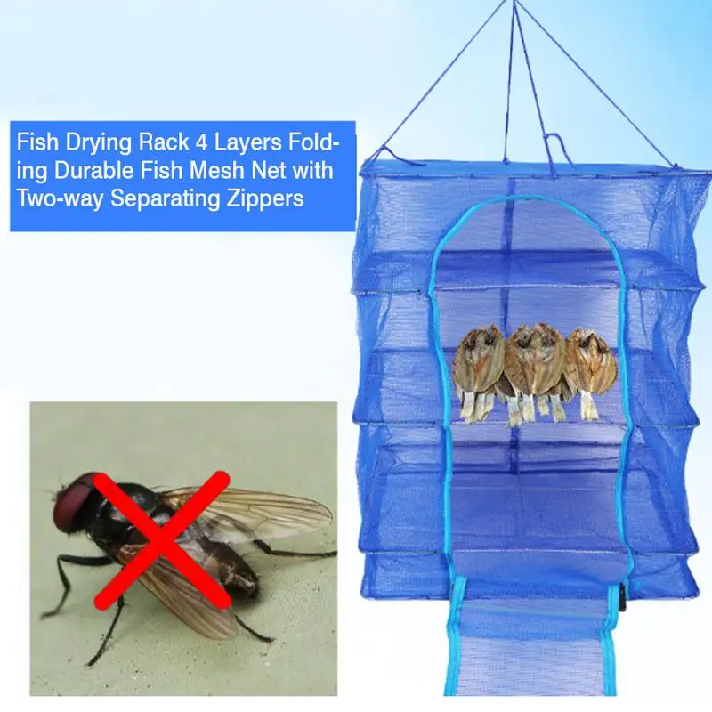 Hanging Net For Drying Fish Drying Rack 4 Layers Folding Hanging Mesh Dryer Folding Drying Rack With Two-way Separating Zippers