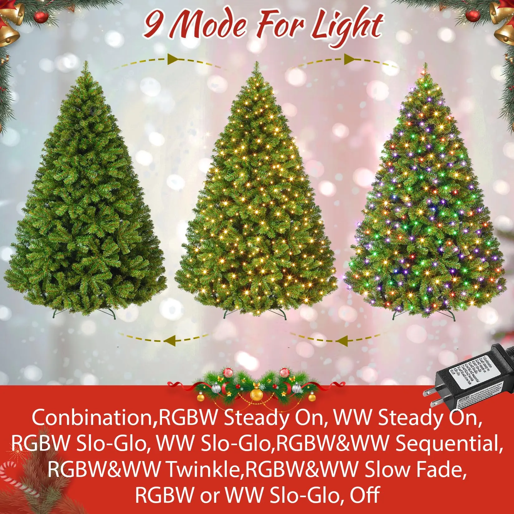 10FT Prelit Soft Noble Fir Artificial Christmas Tree With 900 Multicolor Leds, 9 Modes & 3500 Advice – Hinged Sections, Sturdy Stand With Foot Switch