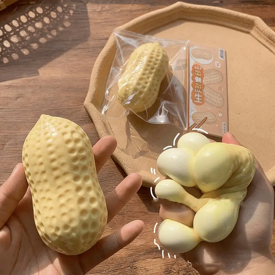 

1 pieza Juguete de estrés en forma de cacahuete Tong Le Yuan, juguete de apretón de lenta recuperación, juguete de estrés con forma realista de cacahuete de TPR, juguete de estrés de apretón para adultos (estilo de empaque aleatorio)