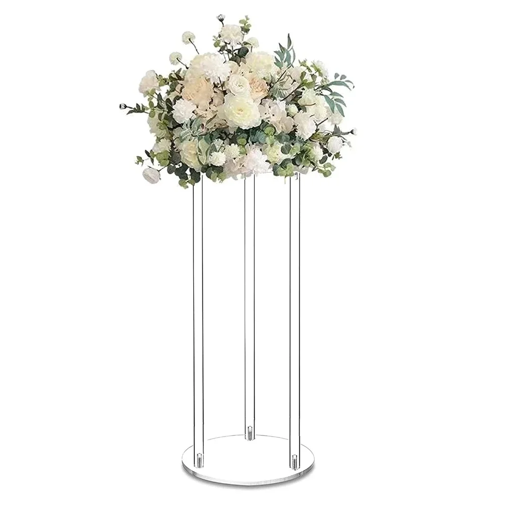 Clear Flower Stand Round Wedding Decoration Table Centerpiece Acrylic Vase Decorative Column Props for Floral Event Party Decor