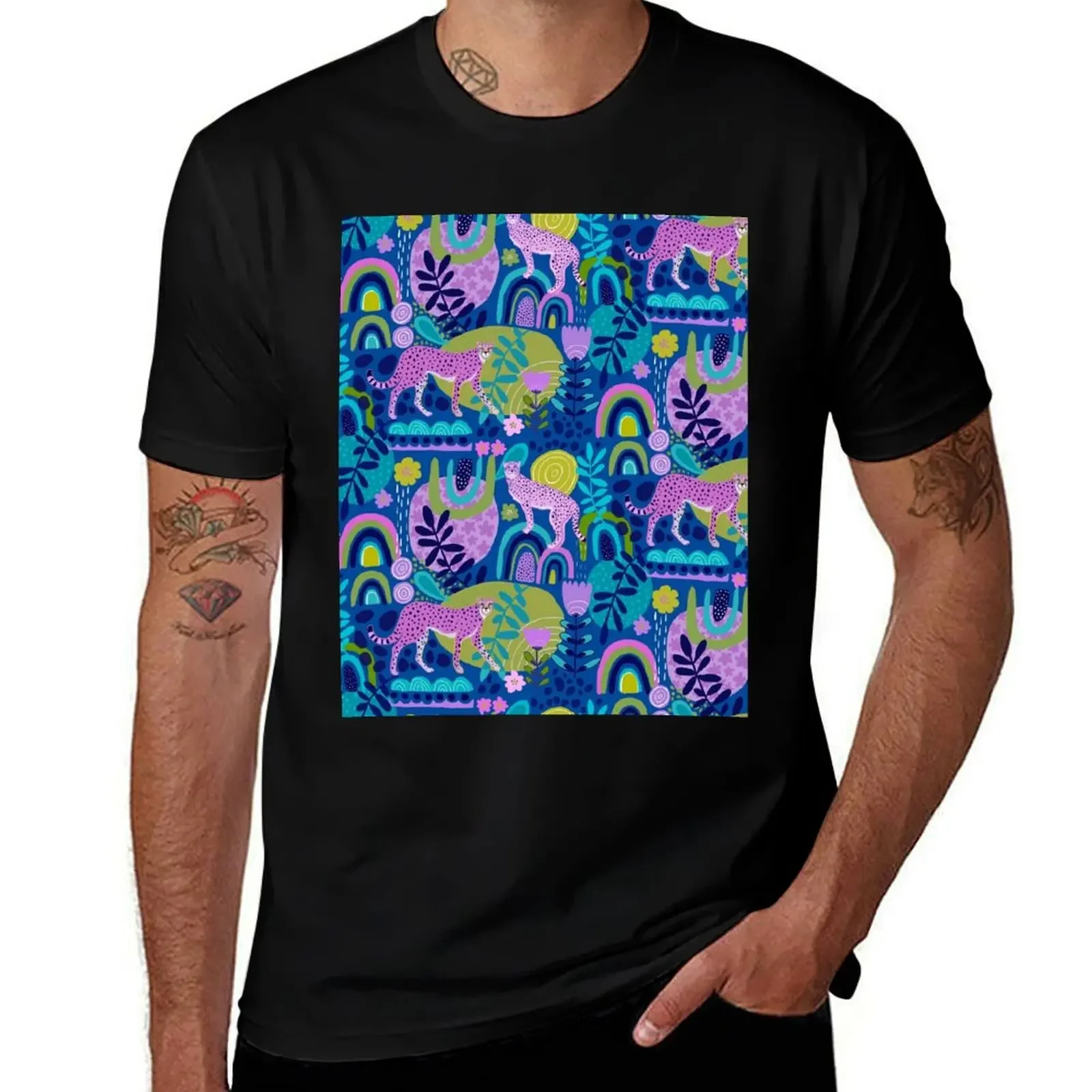 

Cheetahs on Dark Blue (all over print) T-Shirt sports fans boys animal print mens clothing