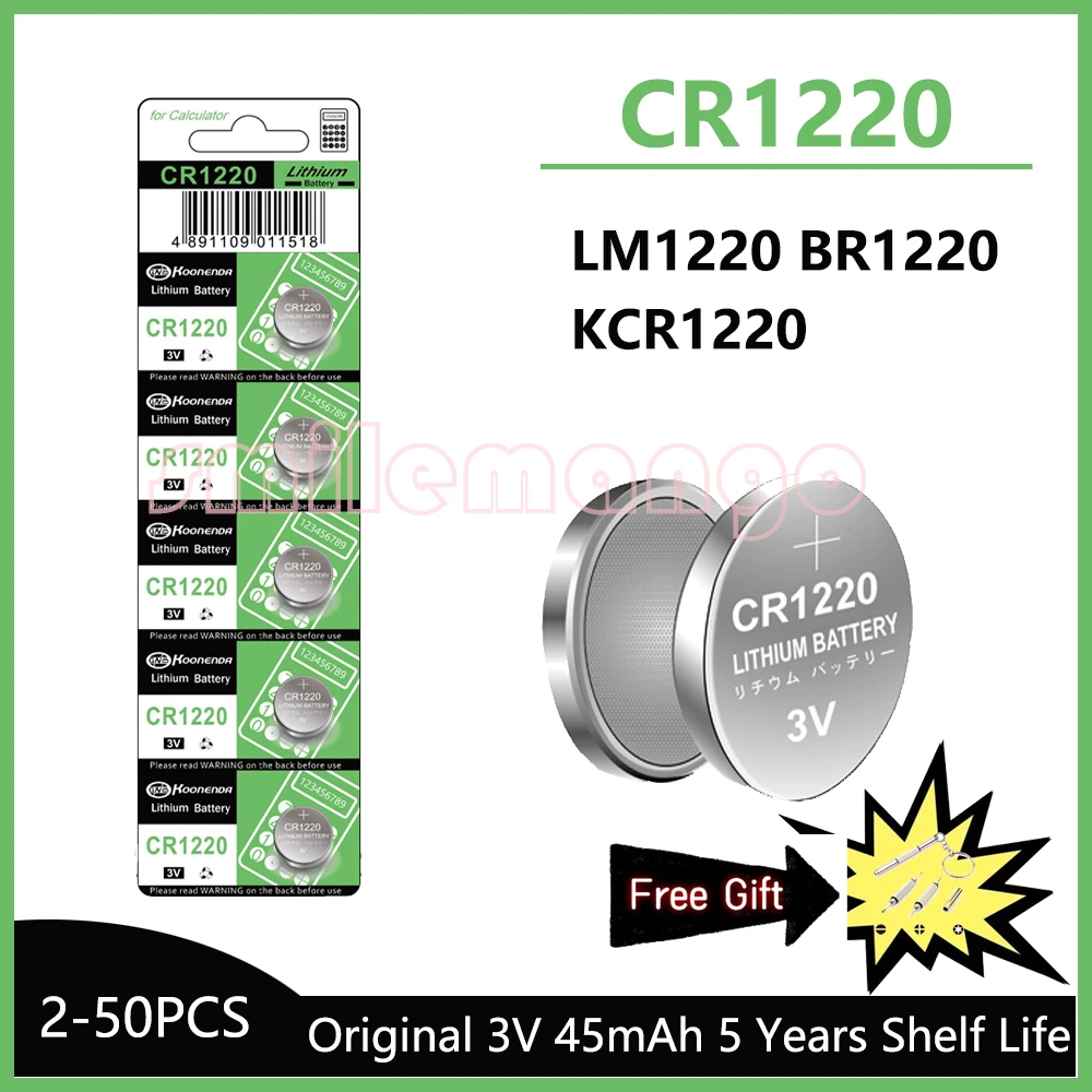 Cr1220 45Mah Lm1220 Br1220 Kcr1220 3V Lithium Batterij Voor Speelgoed Horloge Schaal Rekenmachine Auto Afstandsbediening Muisknop Muntcel