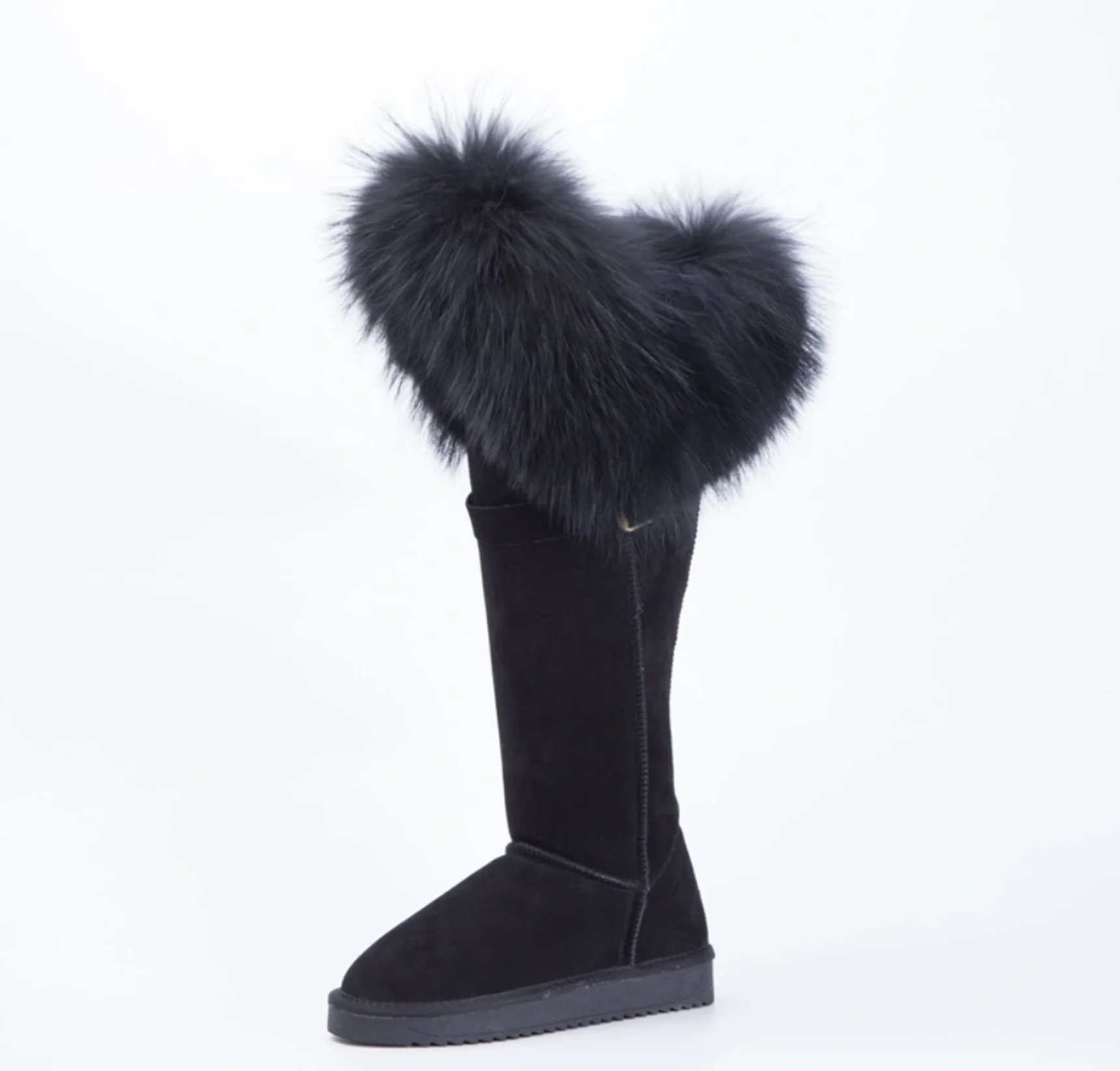 Sexy Fox Hair Round Toe Women Winter Warm Snow Knee High Long Boots Ladies Slip-on Flats Casual Runway Shoes 2025 New Fashion