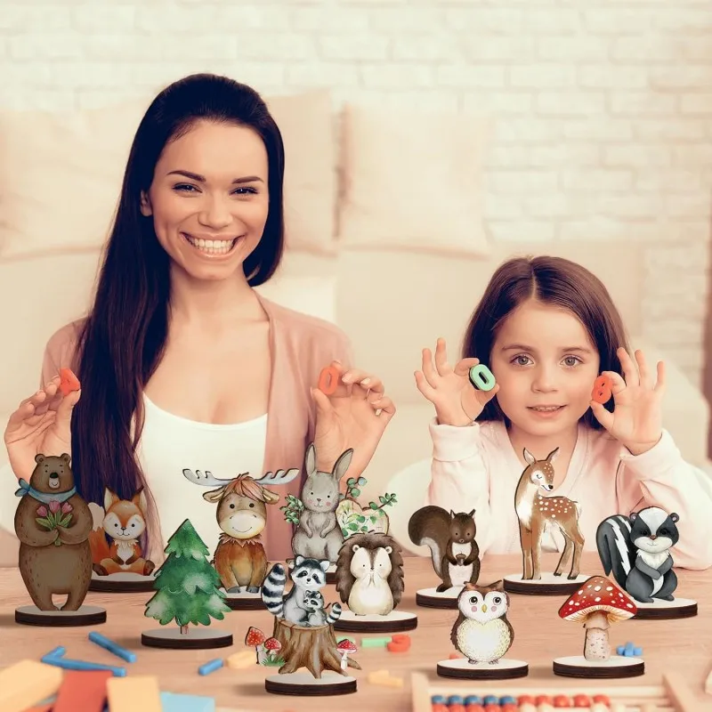 12 Pcs Woodland Animals Cutout Shapes Forest Painted Woodland Baby Shower Decorations Table Centerpieces for Camp Party Supplies