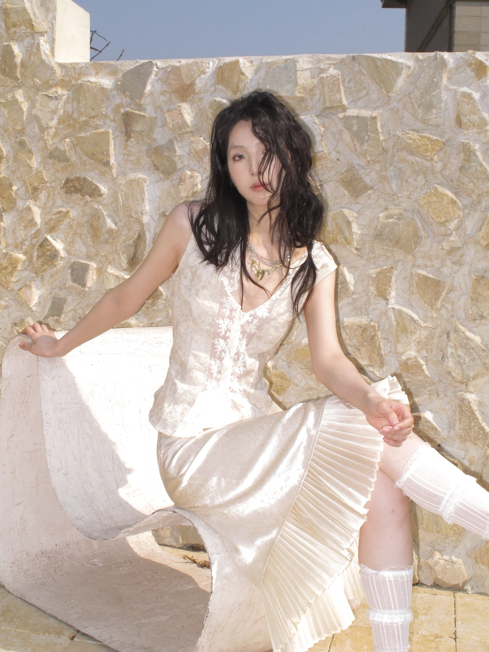 

WHYNOTDANCE Patchwork Field Lace Splice V-ne Svel Vest Embroidered Fabric Country Sle Original Design Slim Fit