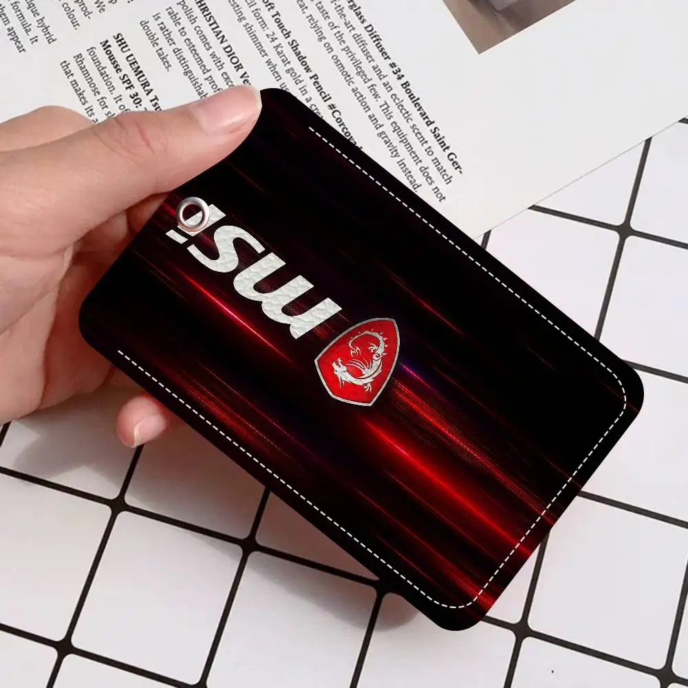 M-MSI D-Dragon Logo PU Soft Leather Rectangular Key Card Holder Induction Elevator Protection Cover Youth Faion Accory