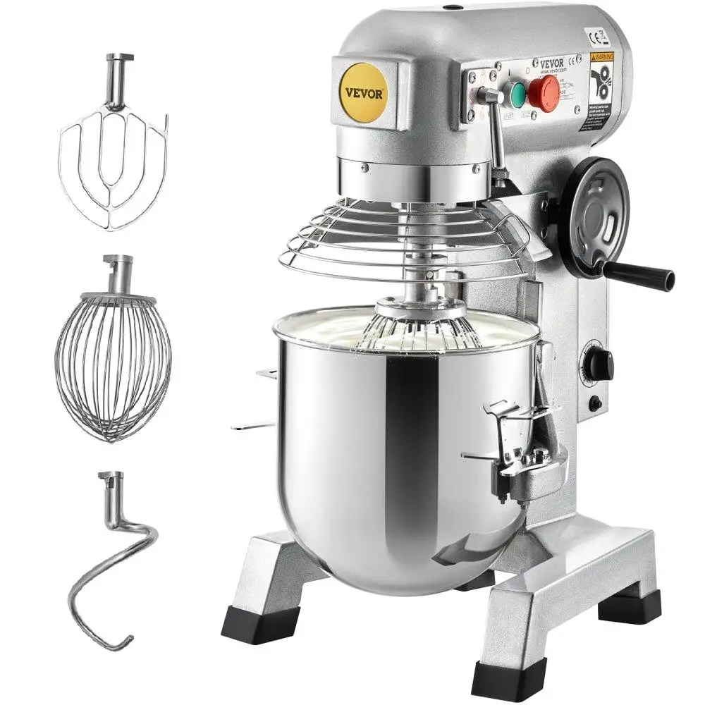 

10Qt Heavy Duty Commercial Mixer 450W Stainless Steel Adjustable Dough Hook Whisk Beater for bakery Pizzeria