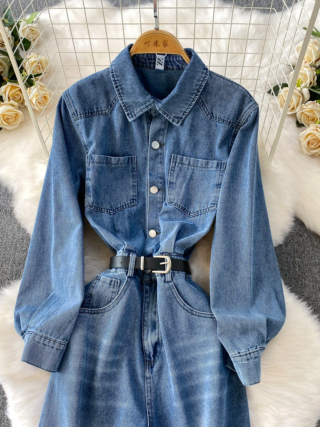 Waed Denim irt Dr Pants Women's Spring Autumn Single Button Slimming Wide Leg Long Pants High Waist Commute Sle