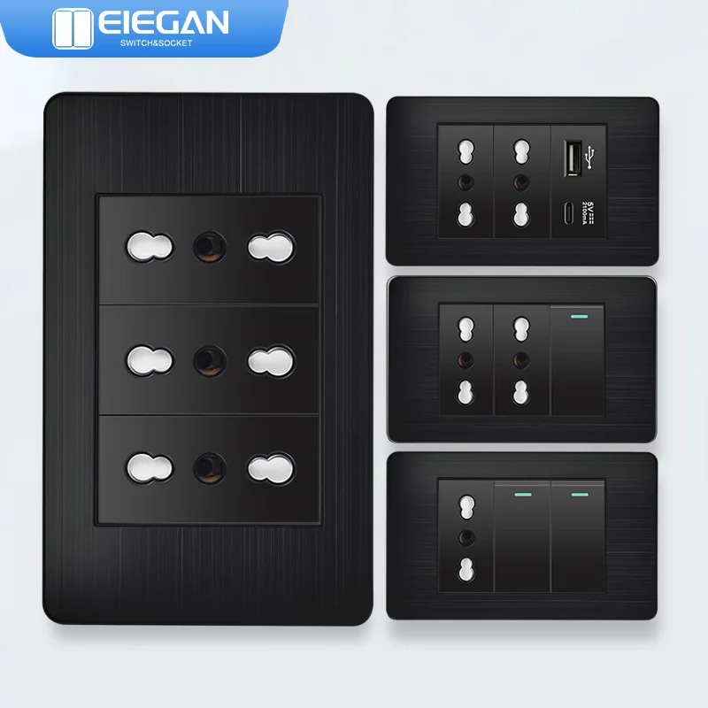 

ELEGAN Stainless steel black panel series Italy 2.1A USB Type C Fast Charging Wall Socket Schuko Computer wall power socket 20W