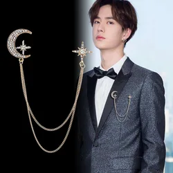 Elegant Rhinestone Star Moon Brooch For Men's Suit Crescent Brooches Pins set Gentle Man Clothes Lovers Jewelry Accessries Gifts