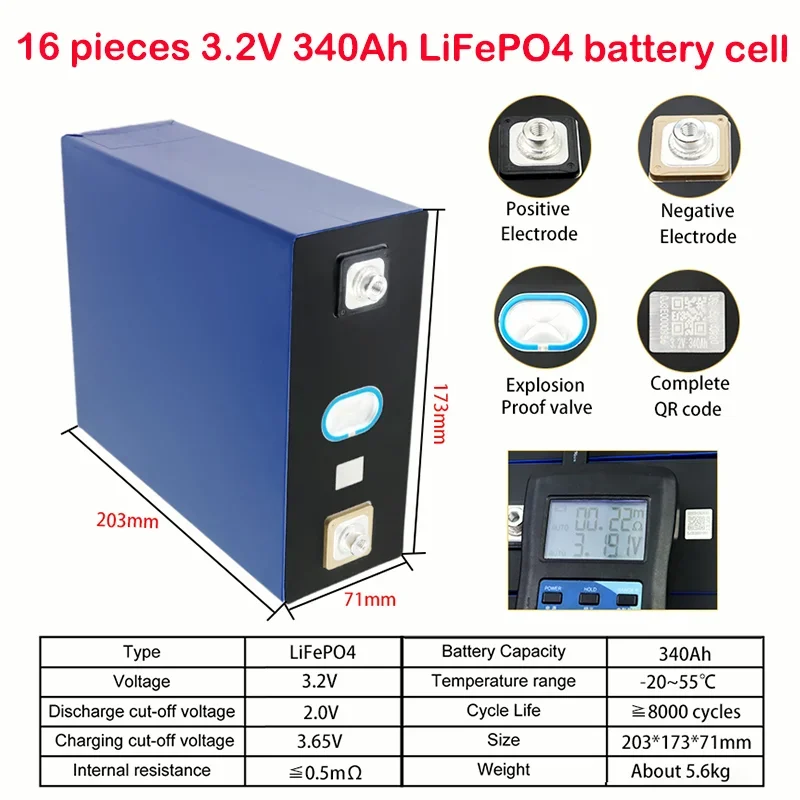 12V-48V New A-level 3.2V 340Ah 3C Lithium Iron Phosphate Battery 12V 24V 48V Solar Energy Storage Rechargeable Battery Duty Free