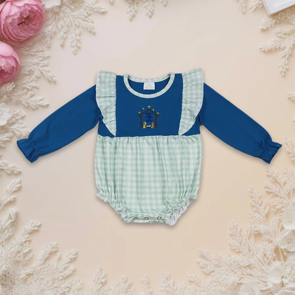 

Newborn Baby Girls Romper Christmas Infant Toddler Nativity Embroidery Long Sleeve Jumpsuit Cute Bodysuit Kids Clothing 0-2years